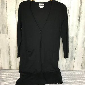 Ellen Tracy Women's Black 100% Merino Wool Long Line Cardigan